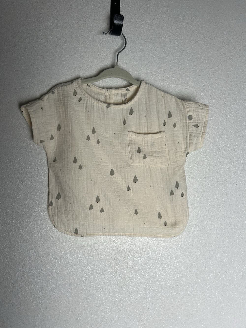 Quincy Mae Woven Boxy Top Organic Cotton Gauze Pine Trees Size 6-12 Months